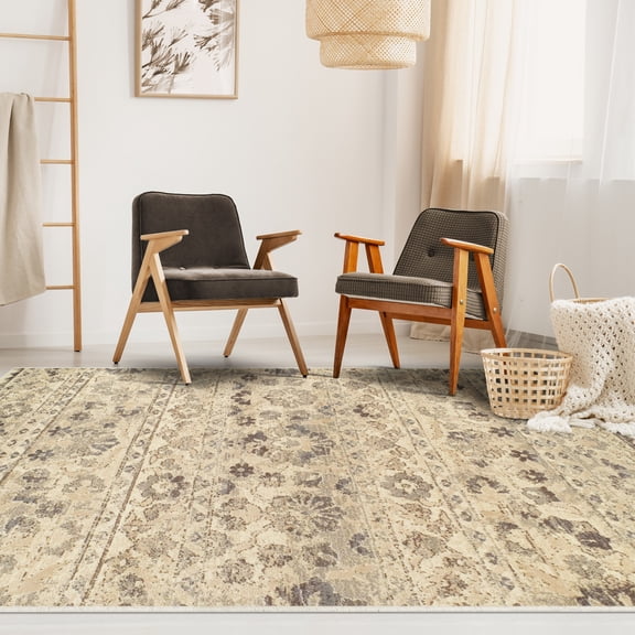 Fawn Abstract Floral Indoor Area Rug by Blue Nile Nills - 8' x 10', Beige
