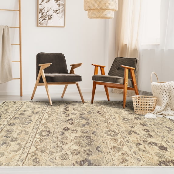 Fawn Abstract Floral Indoor Area Rug by Blue Nile Nills - 8' x 10', Beige