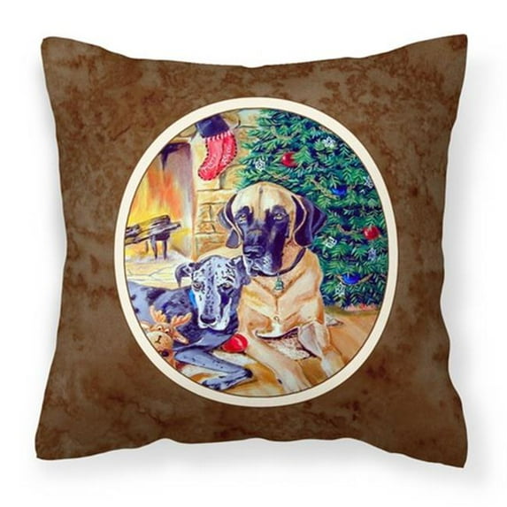 Fawn & Blue Great Dane waiting on Christmas Fabric Decorative Pillow