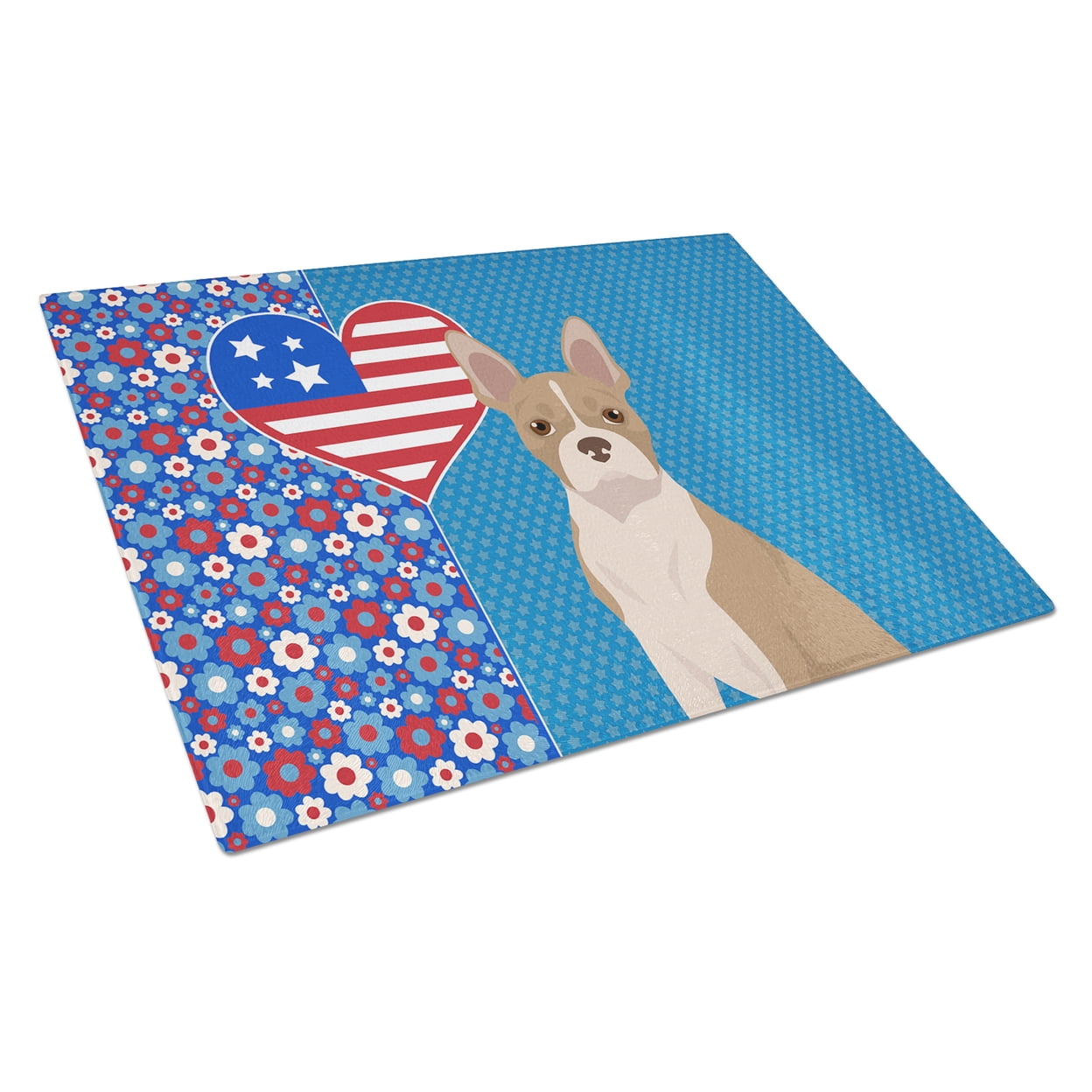 Fawn Boston Terrier Glass Cutting Board Large 12 in x 15 in