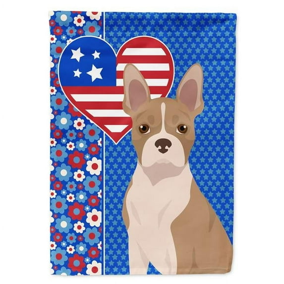 Fawn Boston Terrier USA American Flag Garden Size