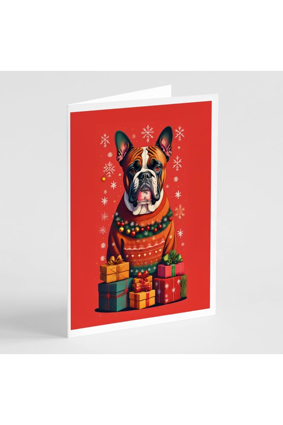 Fawn Boxer Cropped Ears Holiday Christmas Greeting Cards Pack of 8 7 in x 5 in