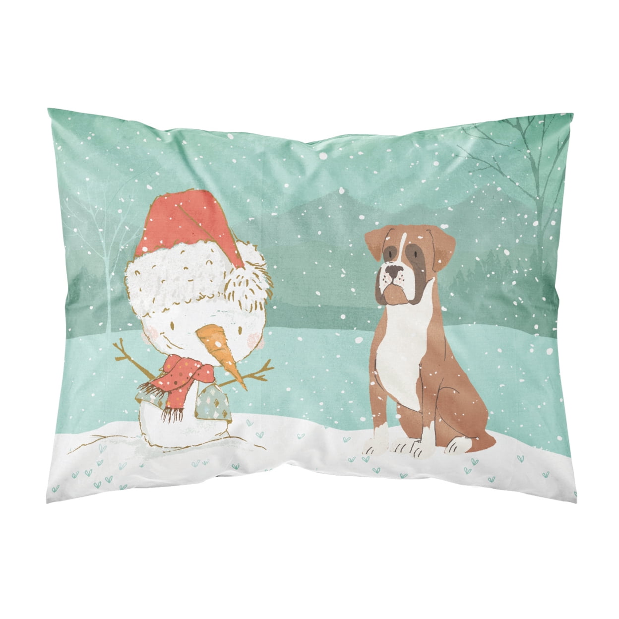 Fawn Boxer and Snowman Christmas Fabric Standard Pillowcase