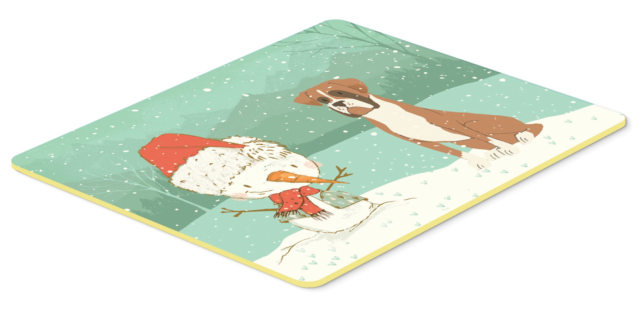 Fawn Boxer and Snowman Christmas Kitchen or Bath Mat 24x36