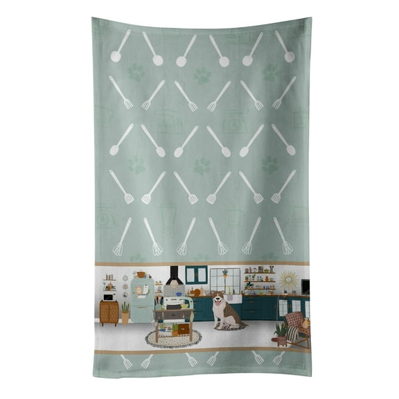 Fawn Brindle Pit Bull Terrier in the Kitchen Kitchen Towel