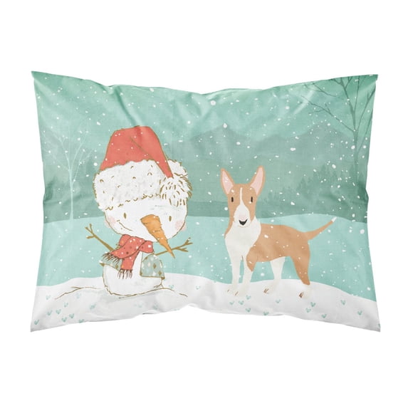 Fawn Bull Terrier Snowman Christmas Fabric Standard Pillowcase