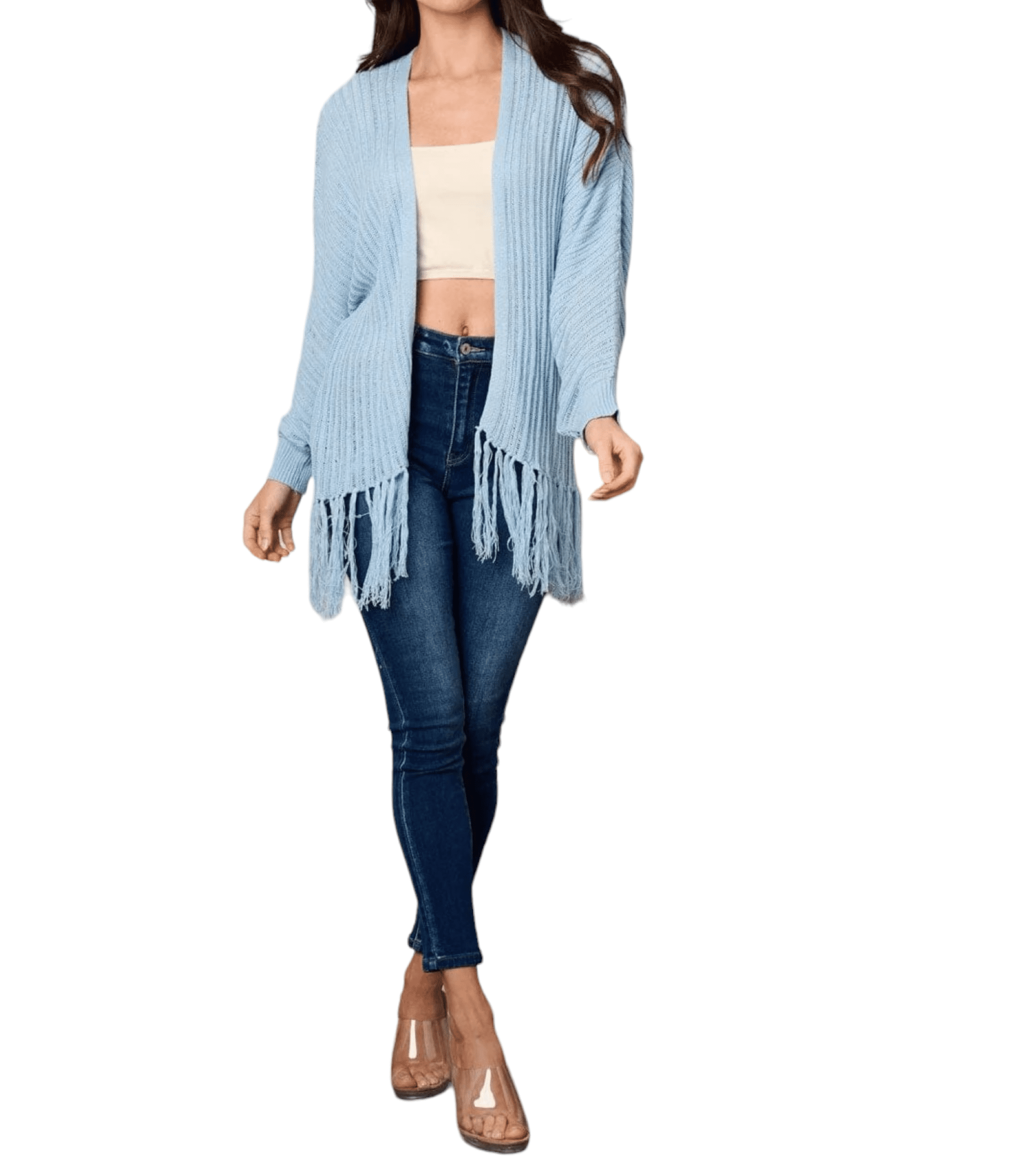 【日本産】 Fawn Fantastic Women`s Long Sleeve Open Front Fringe トップス