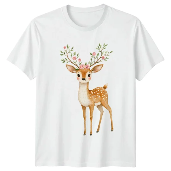 Fawn Floral Deer Animals Mens T-Shirt Womens Tee Woodland Graphic Unisex Top