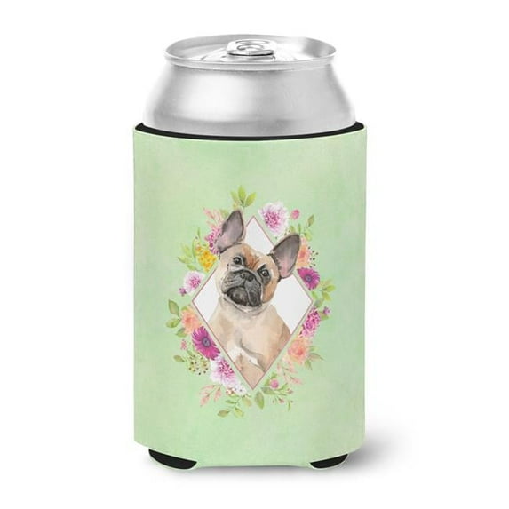 Fawn French Bulldog Green Flowers Can or Bottle Hugger