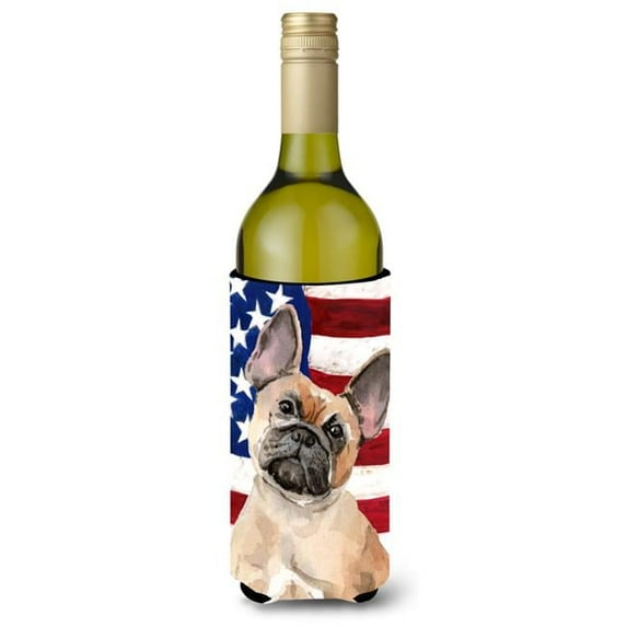 Fawn French Bulldog Patriotic Wine Bottle Beverge Insulator Hugger