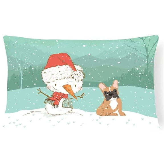 Fawn French Bulldog Snowman Christmas Canvas Fabric Decorative Pillow