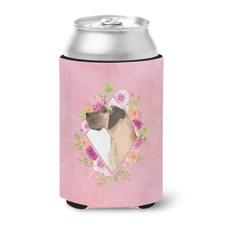 Fawn Great Dane Pink Flowers Can or Bottle Hugger