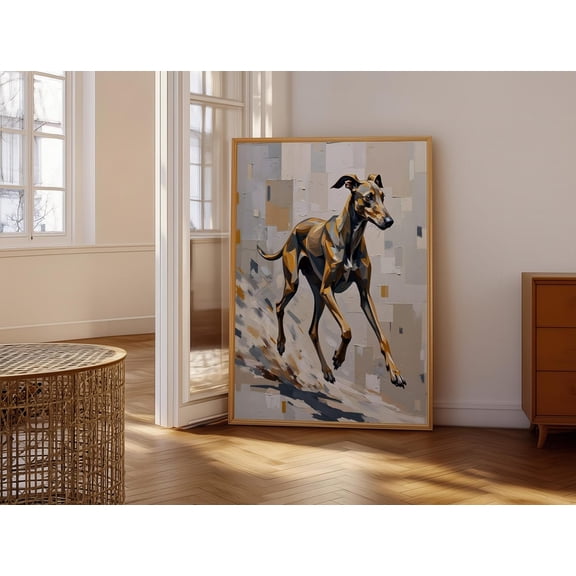 Fawn Greyhound Modern Dog Portrait Wall Art Decor Unframed Paper Print