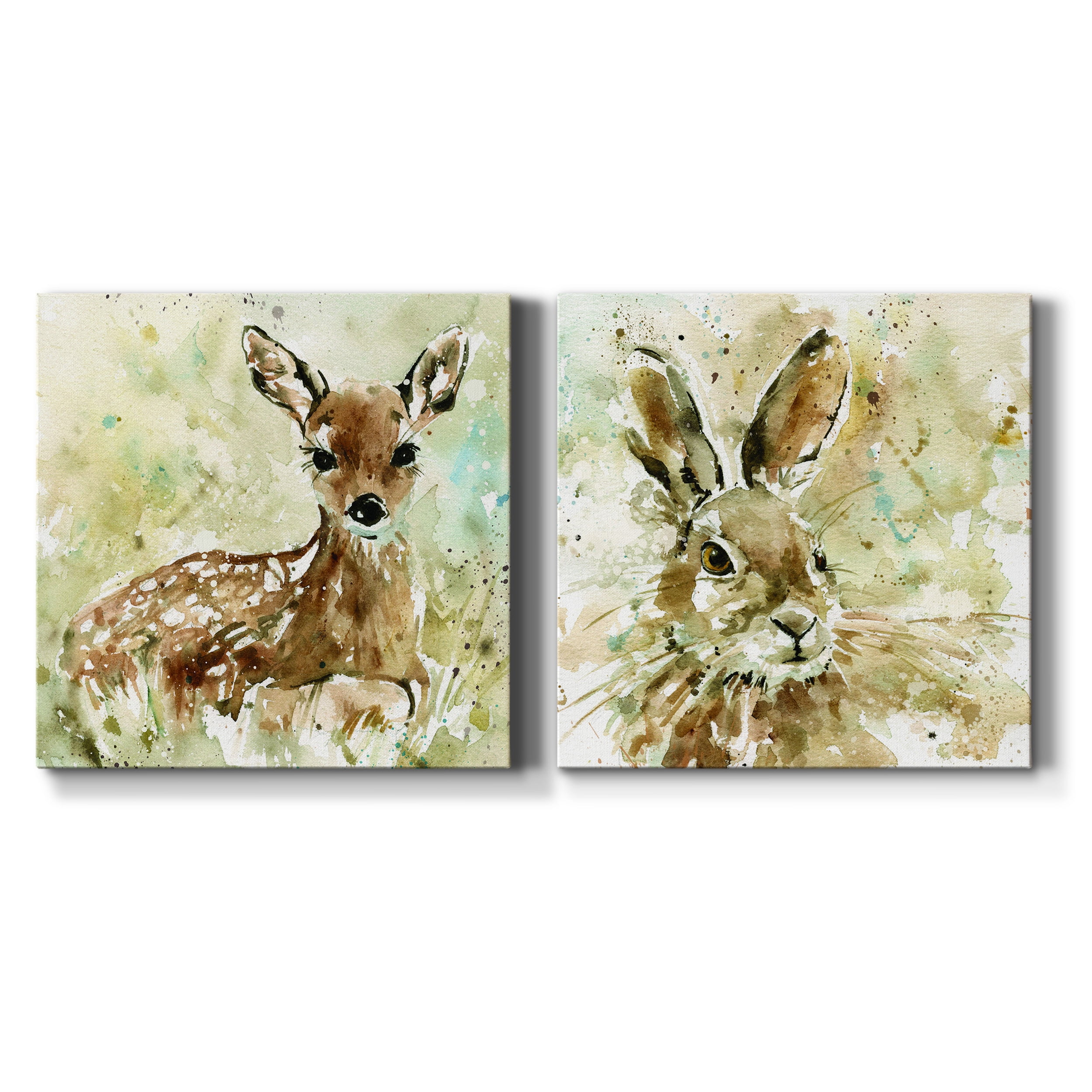 Fawn In Spring - Premium Gallery Wrapped Canvas - Ready to Hang Set of 2 - 32 x 32 Each