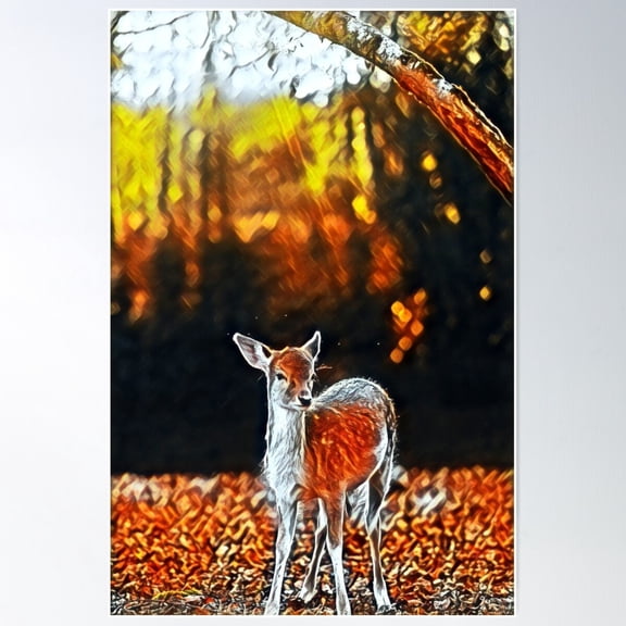 Fawn In Warm Autumn Forest Sketch Poster Wall Art, Modern Wall Decor For Living Room Bedroom, 12x18 UNFRAMED
