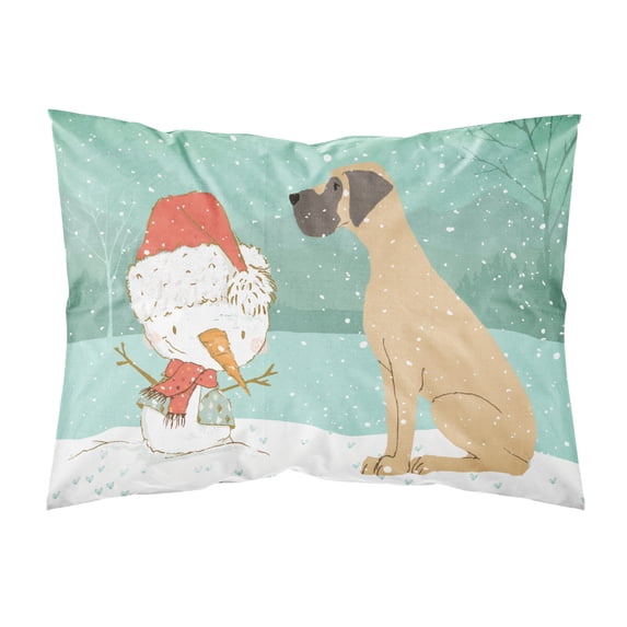Fawn Natural Great Dane Snowman Christmas Fabric Standard Pillowcase