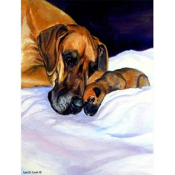 Fawn Natural Great Dane and Puppy Canvas Flag - House Size, 28 x 40 in.