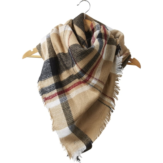 Plaid Blanket Scarf, 55 x 55, 100% Acrylic, Multiple Colors