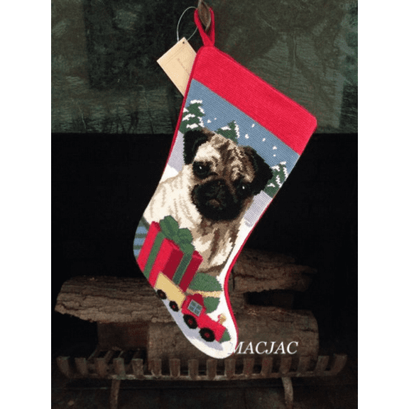 Fawn Pug Dog Needlepoint Christmas Stocking MACJACLLC Weight 1 lb