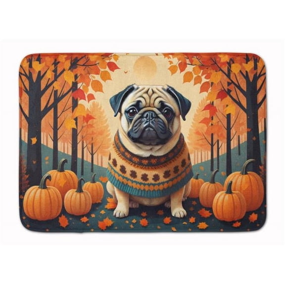 Fawn Pug Fall Memory Foam Kitchen Mat 27 in x 19 in