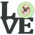 thumbnail image 1 of Fawn Pug Green Flowers Metal Wall Artwork LOVE, 1 of 2