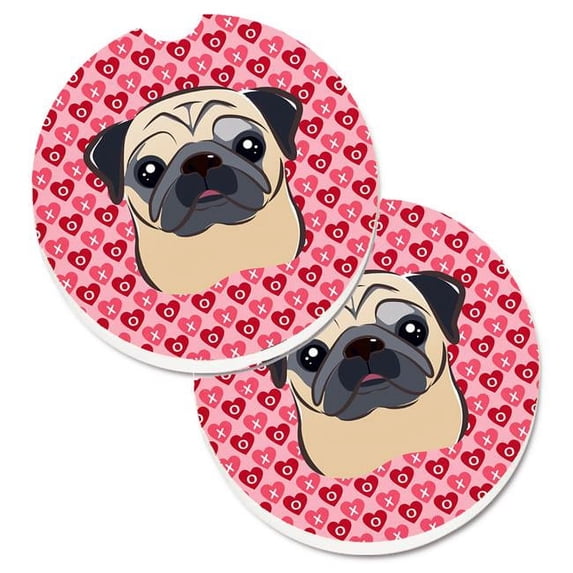 Fawn Pug Hearts Cup Holder Car Coasters - Set of 2