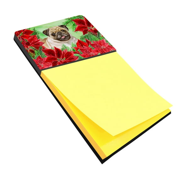 Fawn Pug Poinsettas Sticky Note Holder