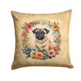 thumbnail image 1 of Fawn Pug and Flowers Fabric Decorative Pillow 14 in x 14 in, 1 of 2