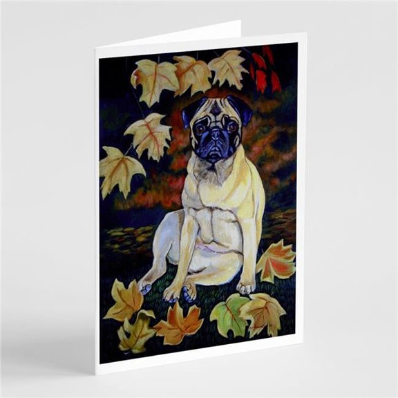 Fawn Pug in Fall Leaves Greeting Cards & Envelopes - Pack of 8