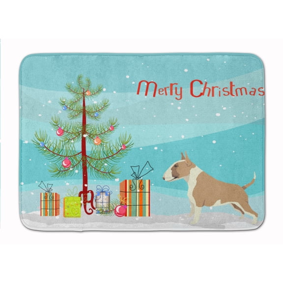 Fawn and White Bull Terrier Christmas Tree Machine Washable Memory Foam Mat