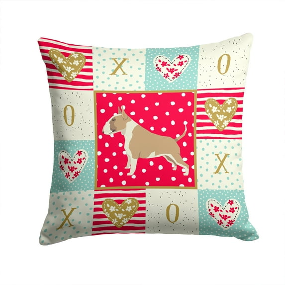 Fawn and White Bull Terrier Love Fabric Decorative Pillow