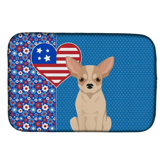 Fawn and White Chihuahua USA American Dish Drying Mat 14 in x 21 in