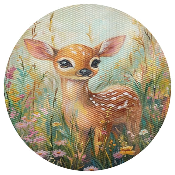Fawn in Flower Field 15.4in Diameter PVC Plate Mat, Heat-Resistant and Cuttable, Kitchen Decor