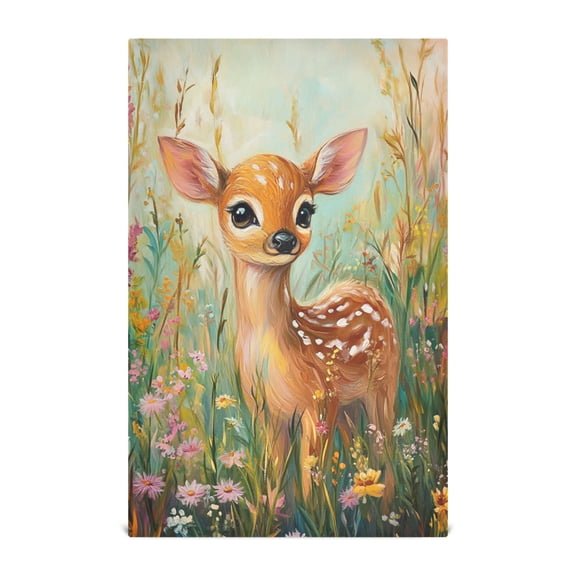 Fawn in Flower Field Decorative Waffle Towel Kitchen Dishcloth 28x18in Multi-Use Tea Towel