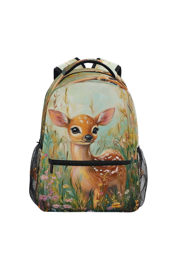 Fawn in Flower Field Stylish Large Backpack 15L Self-Standing Durable Twill for School, Office and Travel Use