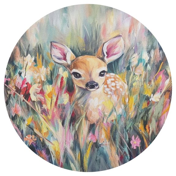 Fawn in Wildflowers 15.4in Diameter PVC Plate Mat, Heat-Resistant and Cuttable, Kitchen Decor