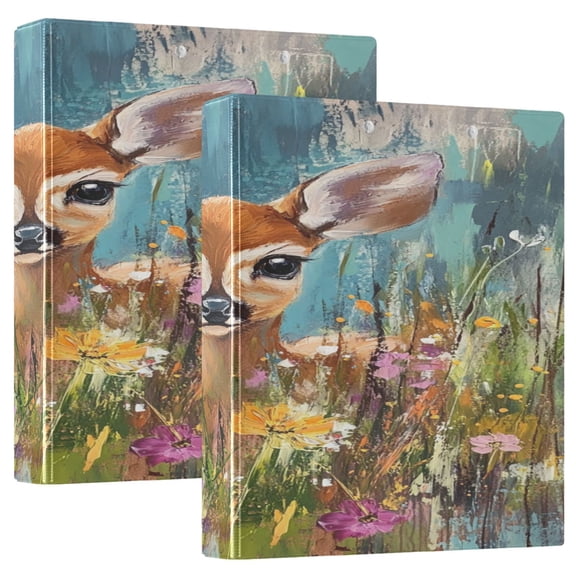 Fawn with Colorful Background 12.4x10.6in PVC Round Ring Binder, D-Ring 3-Hole, Metal Clip, 200 Sheets