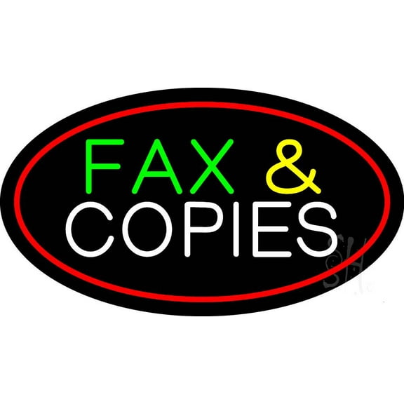 Fax and Copies Oval Red Border Animated LED Neon Sign 13 x 24 - inches, Clear Edge Cut Acrylic Backing, with Dimmer - Bright and Premium built indoor LED Neon Sign for Computer & Electronics store.