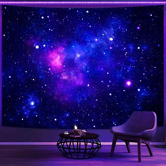 Faxdong Blacklight Galaxy Universe Space Tapestry, UV Reactive Starry Night Sky Mysterious Nebula Stars Ceiling tapestries for Bedroom Backdrop Wall Decor 6890 inch C85