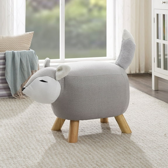 Faxon the Fox Children's Stool, Gray Chenille