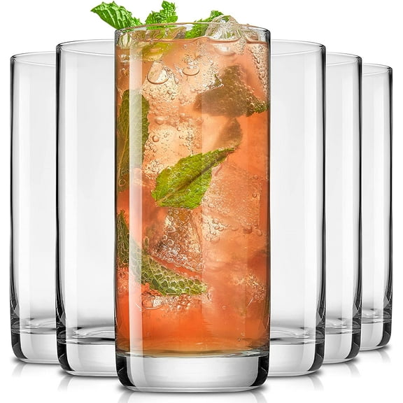 Fay 13oz High Glasss, 6pc Tall Glass Sts. Lad-Fr Crystal Drinking Glasss. Watr Mojito Cups, Tom Collins Bar Glasswar, and Mixd Drink Cocktail St
