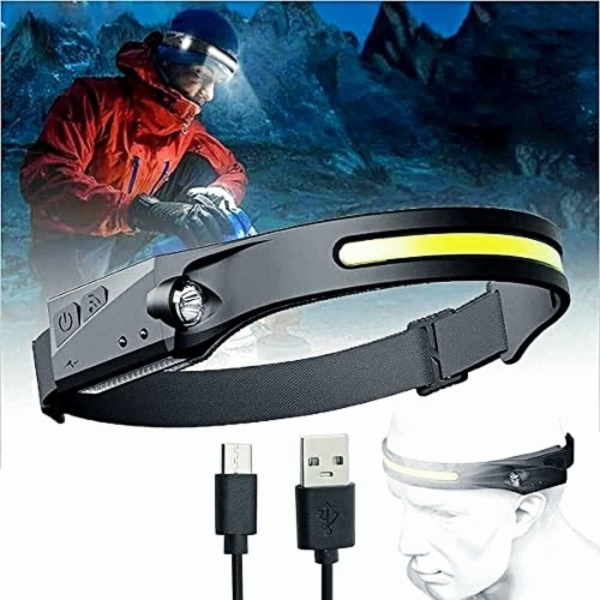 Fay Bless Rechargeable Headlamps, Bright LED Headlamp Flashlight,Wide Beam,230° Illumination,350 Lumen,95g Lightweight Head Lamp for Camping, Running, Hiking (Black Headlamp 1)