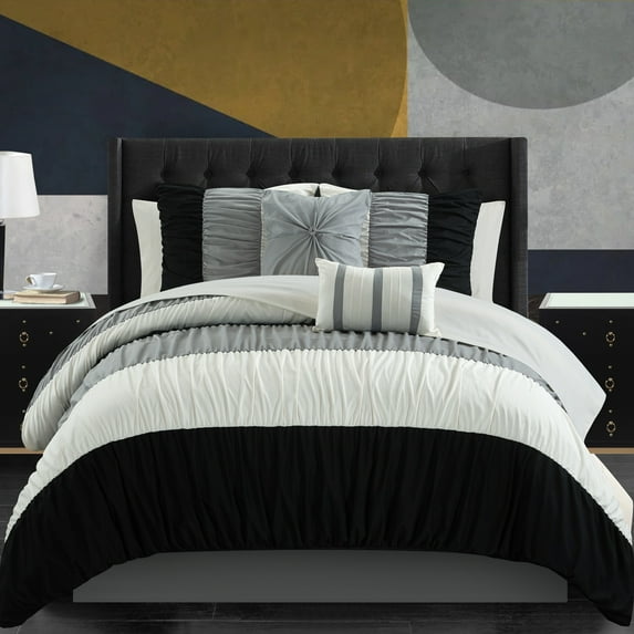 Faye 9 or 7 Piece Comforter Ruched Color Block Bed In A Bag