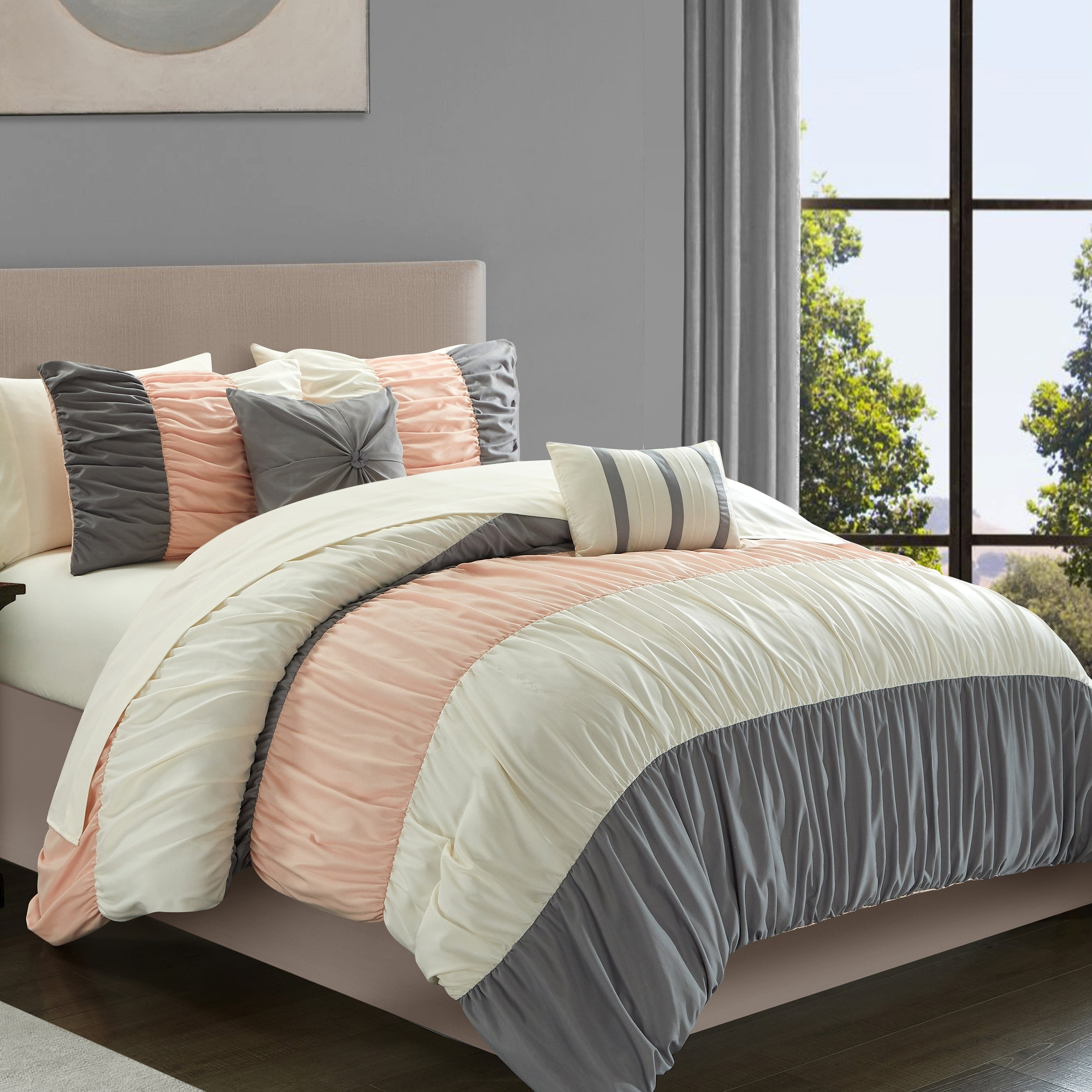 Faye 9 or 7 Piece Comforter Ruched Color Block Bed In A Bag - Walmart.com