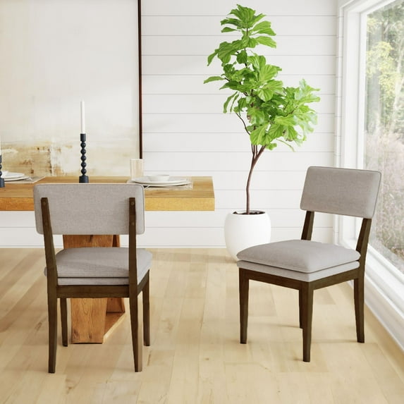 Faye Brown and Taupe Upholstered Solid Wood Cushioned Dining Room Chairs -Set of 2 by East at Main 19"x22.5"x33.5"