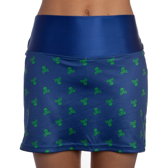 Faye+Florie Women's Jean Tennis Skirt (Blue/Green Skull, X-Small)