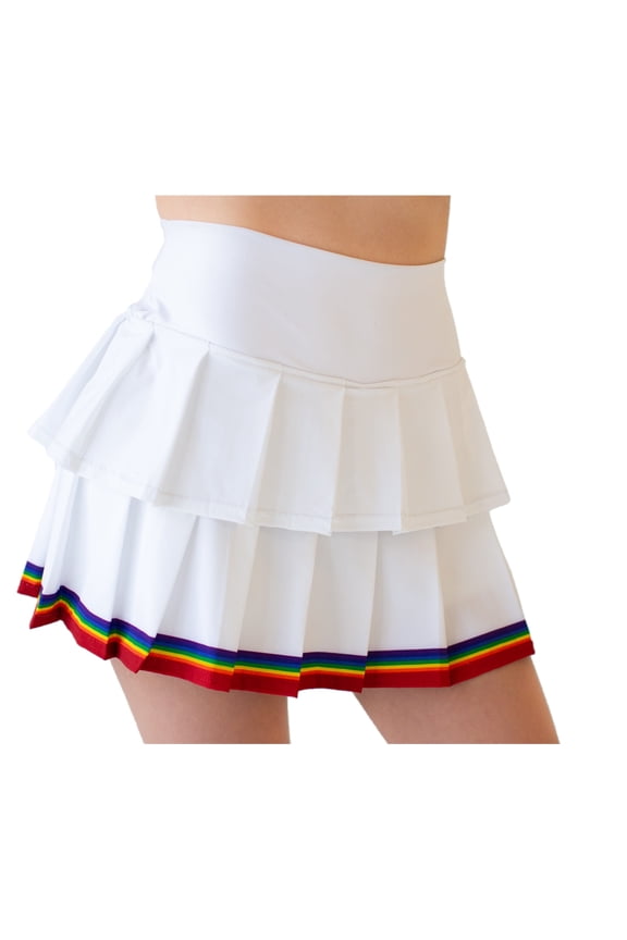 Faye+Florie Women's Lisa Tennis Skirt (White/Rainbow) (X-Large)