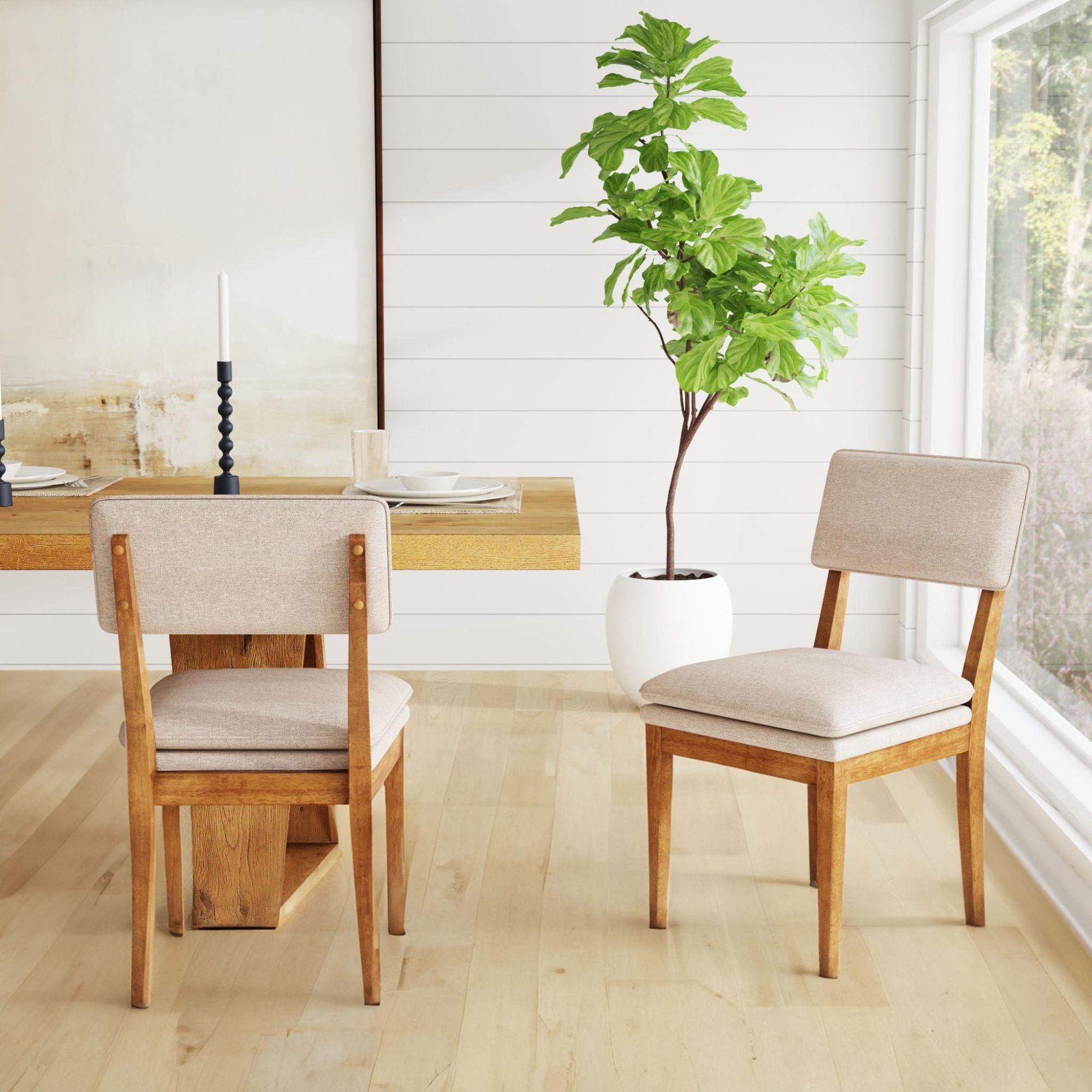 Brown Upholstered Solid Wood Dining Side Chair Set