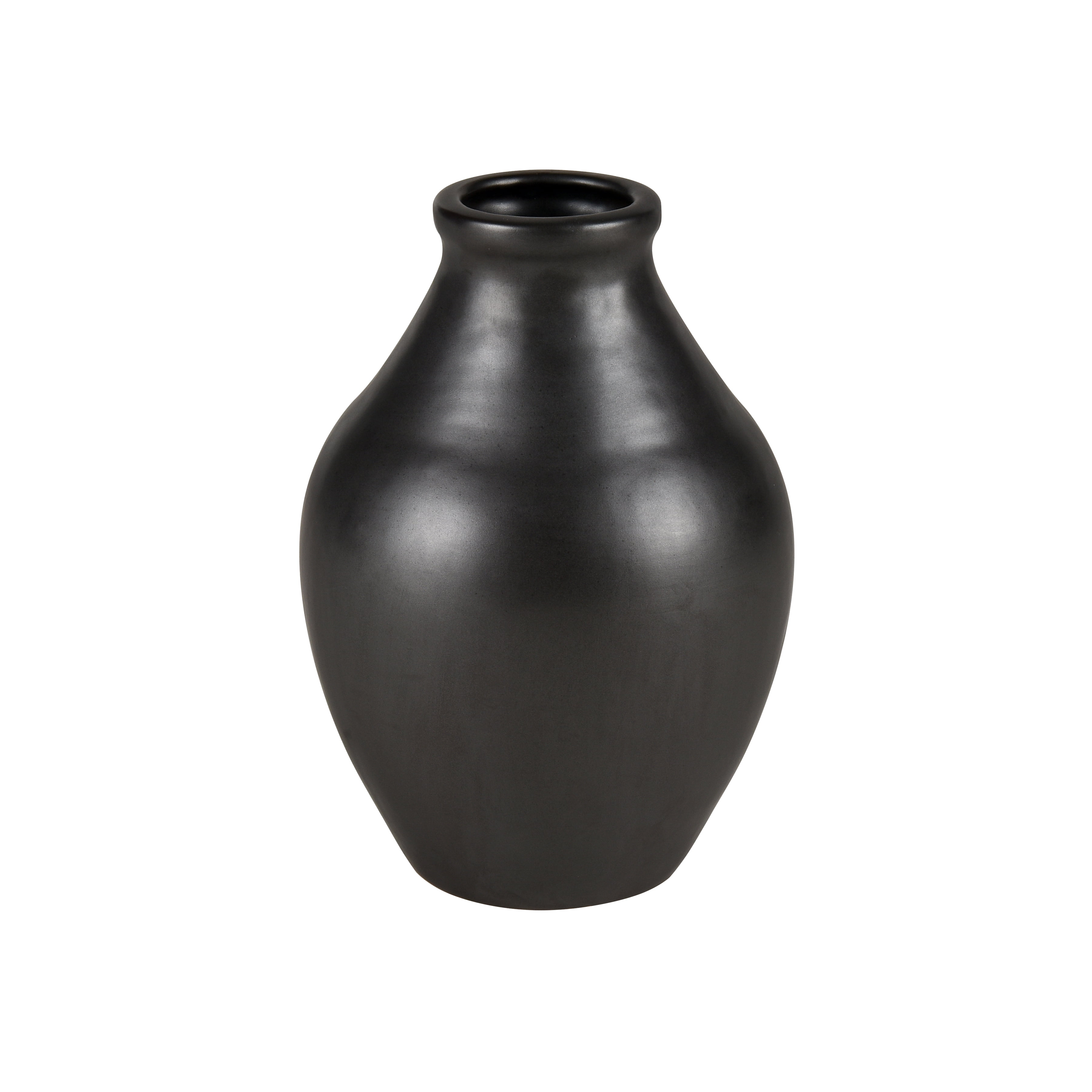 Sleek Black Ceramic Decorative Vase, 10" Height