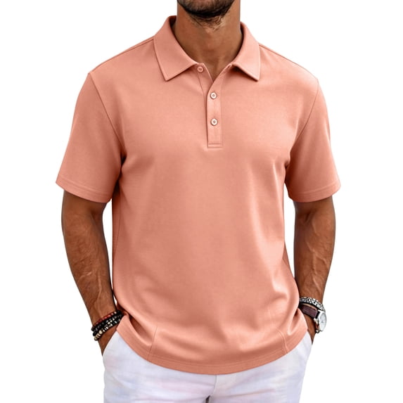 Fayerlin Men’s Breathable Polo Shirt Short Sleeve Casual Classic Fit Lightweight Top with Turn Down Collar for Daily Outdoor Wear Pink XL